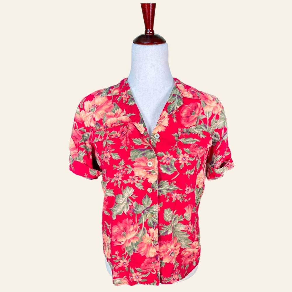 Vintage Lauren Ralph Lauren Petite Hawaiian Styled button down shirt//MP//90s